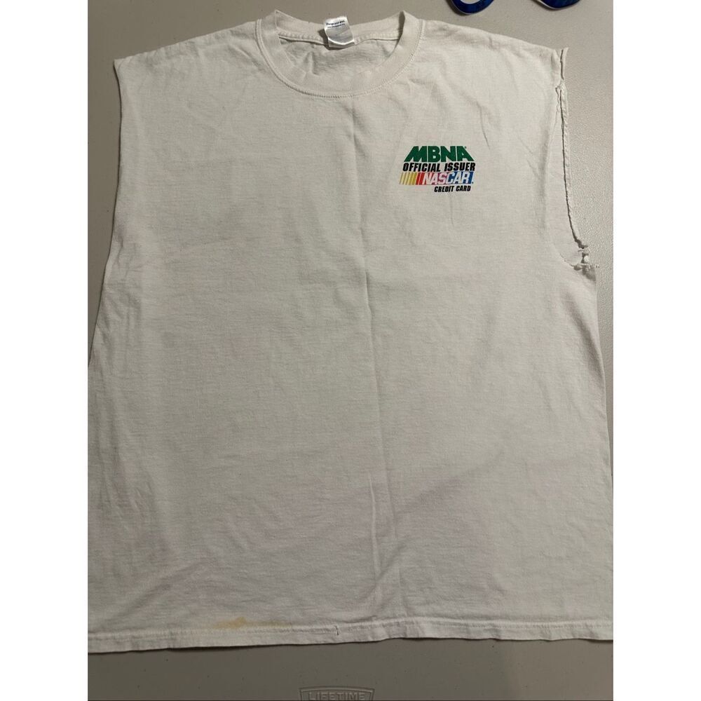 Vintage Delta 90s NASCAR MBNA White Sleeveless T-Shirt Men's XL USA Racing
